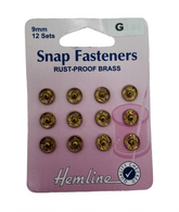 Hemline Snap Fasteners Brass, 9mm / 12 Sets.
